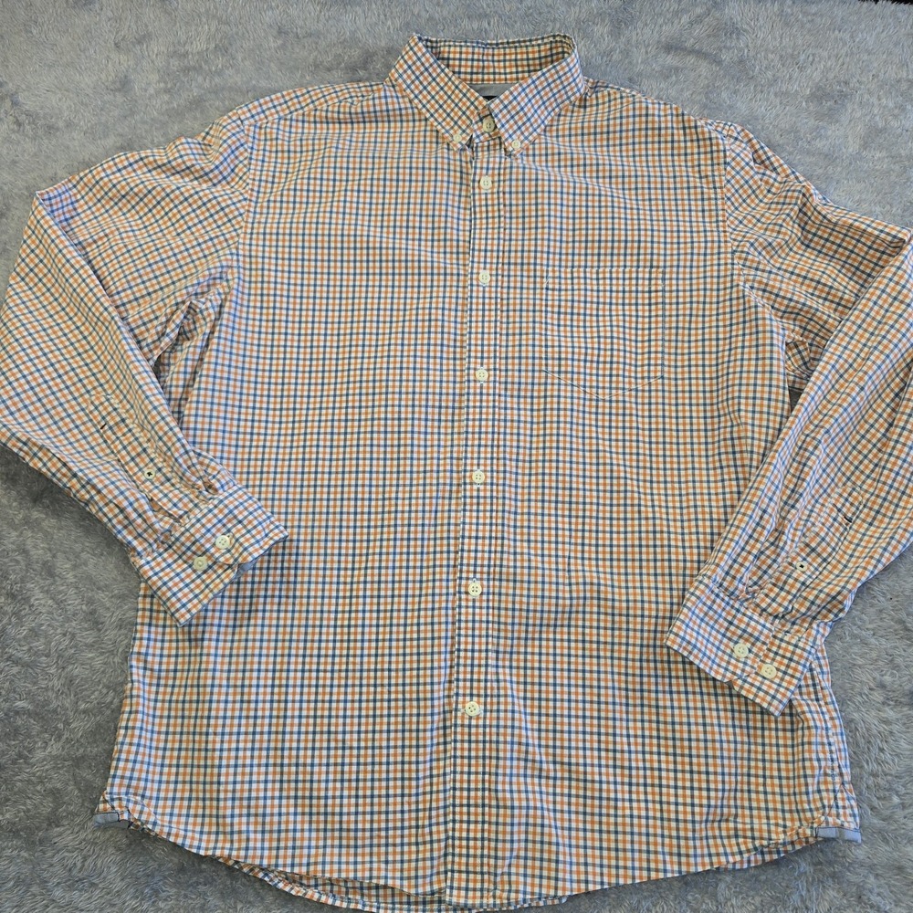 Banana Republic Soft Wash Shirt Mens XL Orange Blue Gingham Check Button Down